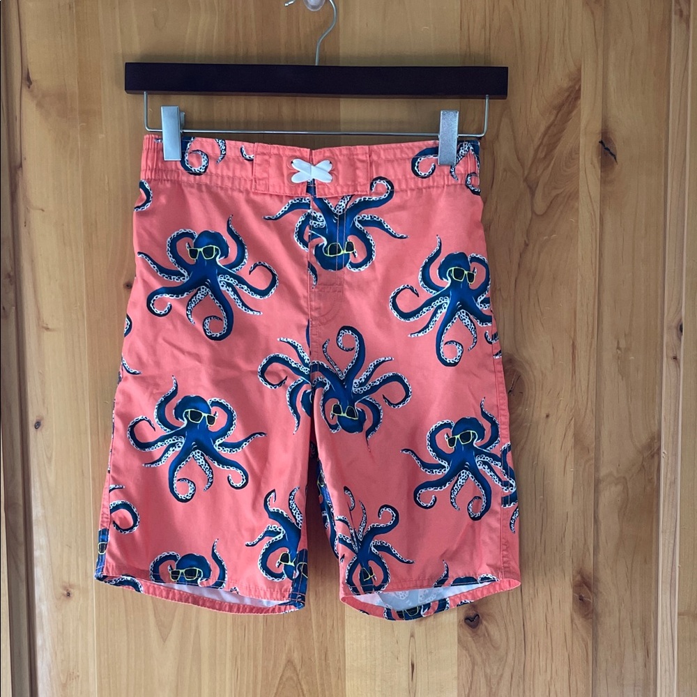 Old Navy Kids Swim Trunks - Coral and Navy Octopus Print